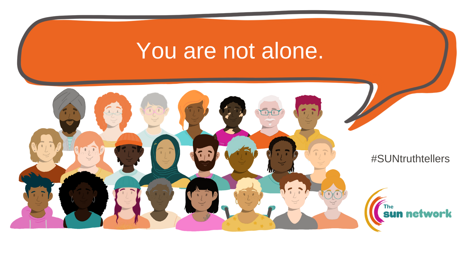Eating Disorders Group Image with a speech bubble saying \'You are not alone\'.